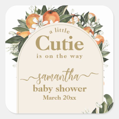 Orange citrus grenery Little cutie Baby Shower Square Sticker