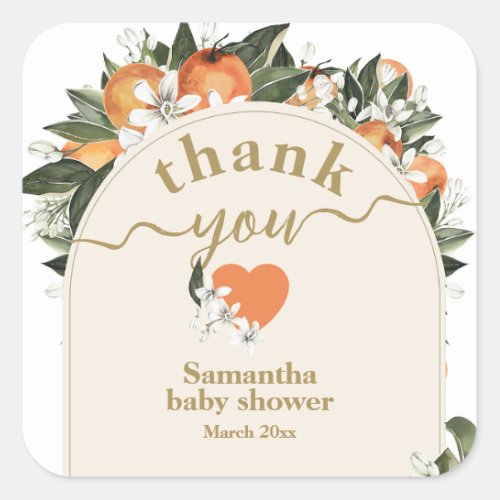 Orange citrus grenery Little cutie Baby Shower  Square Sticker