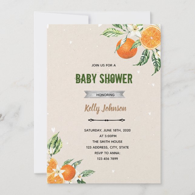 Orange citrus lemon shower birthday invitation (Front)