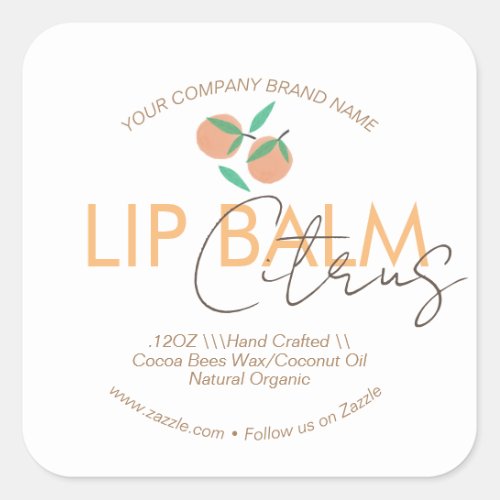  Orange Citrus Lip Balm Business Packaging     Square Sticker