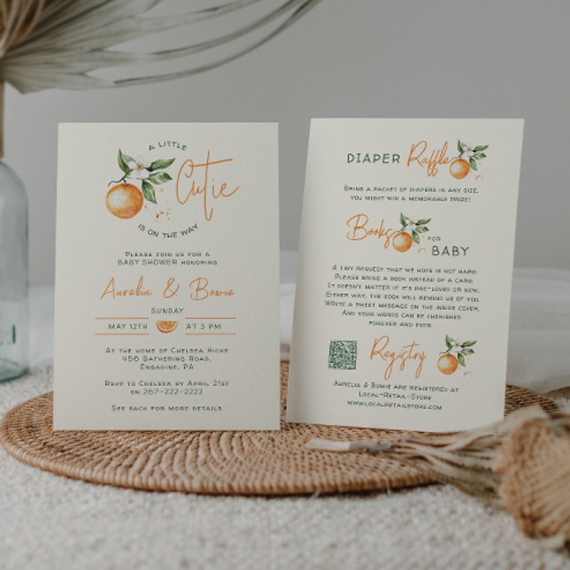 Orange Citrus Little Cutie All In One Baby Shower Invitation (Creator Uploaded)