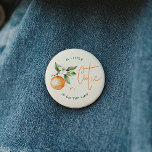 Orange Citrus Little Cutie Baby Shower Button<br><div class="desc">Introducing our orange citrus little cutie baby shower button, perfect for a fun, gender-neutral celebration! This zesty design features a delightful citrus orange clementine fruit theme, brought to life with a simple boho-inspired watercolor style. It is ideal for welcoming a little boy or girl in a joyful and vibrant way....</div>