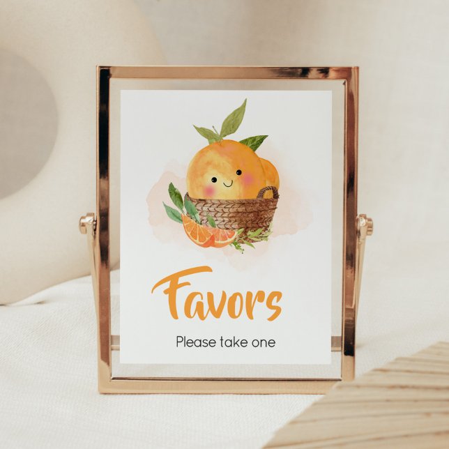 Orange Citrus Little Cutie Baby Shower Favors Poster (Little Cutie Orange Citrus Baby Shower Favors Sign)