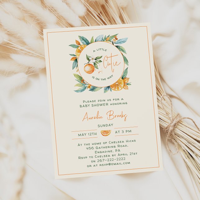 Orange Citrus Little Cutie Baby Shower Invitation (Creator Uploaded)
