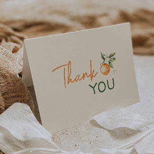 Orange Citrus Little Cutie Baby Shower Letterpress Thank You Card