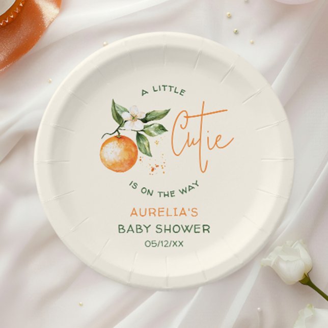 Orange Citrus Little Cutie Baby Shower Paper Plate (Creator Uploaded)