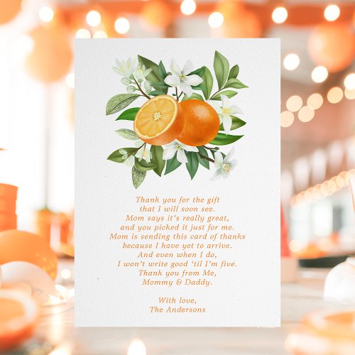 Orange Citrus Little Cutie Baby Shower Thank You Card