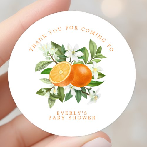 Orange Citrus Little Cutie Baby Shower Thank You Classic Round Sticker