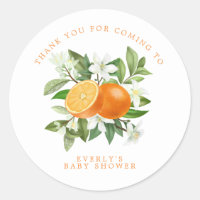 Orange Citrus Little Cutie Baby Shower Thank You Classic Round Sticker