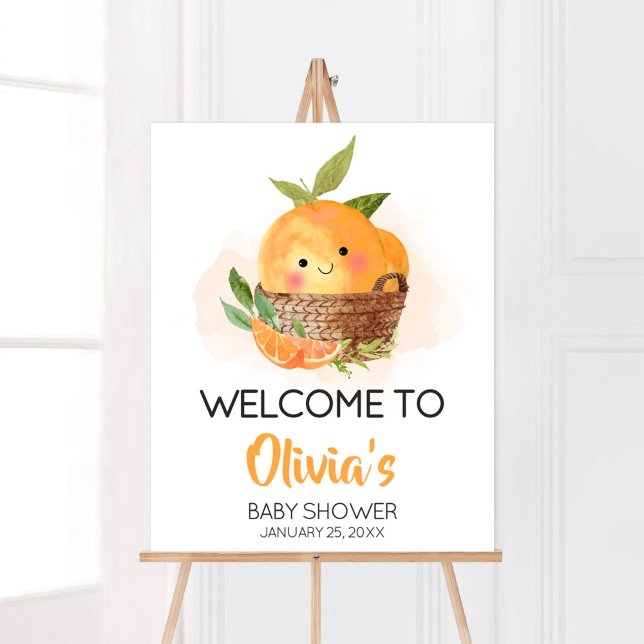 Orange Citrus Little Cutie Baby Shower Welcome Poster (Little Cutie Orange Citrus Baby Shower Welcome Sign)