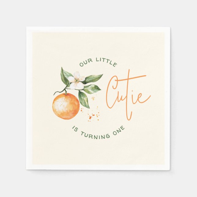 Orange Citrus Little Cutie Birthday Party Napkins (Front)