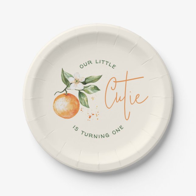 Orange Citrus Little Cutie Birthday Party Paper Plates (Front)