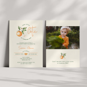 Orange Citrus Little Cutie Birthday Party Photo Invitation