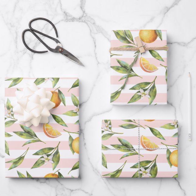 Orange Citrus Little Cutie Birthday Party  Wrapping Paper Sheets (Front)