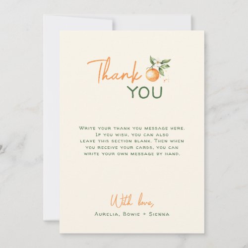 Orange Citrus Little Cutie First Birthday Photo Thank You Card