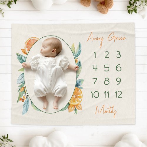 Orange Citrus Little Cutie Milestone Baby Blanket