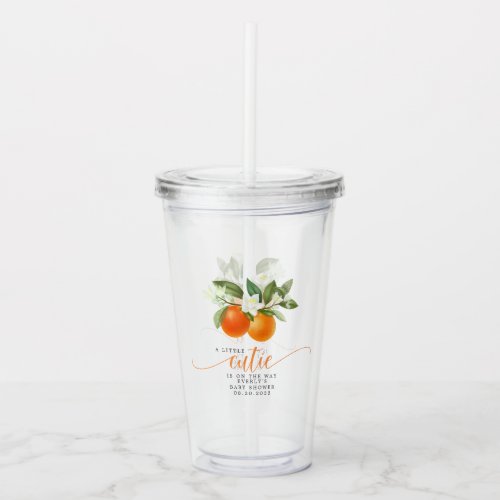 Orange Citrus Little Cutie On The Way Baby Shower Acrylic Tumbler