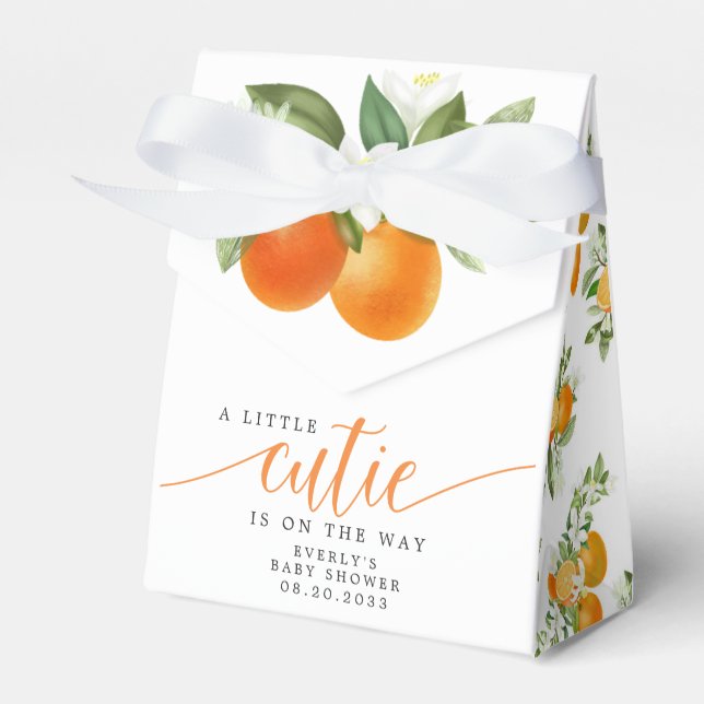 Orange Citrus Little Cutie On The Way Baby Shower  Favor Boxes (Front Side)