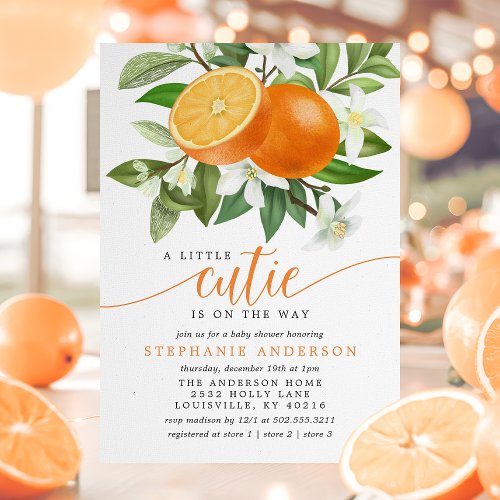 Orange Citrus Little Cutie On The Way Baby Shower Invitation