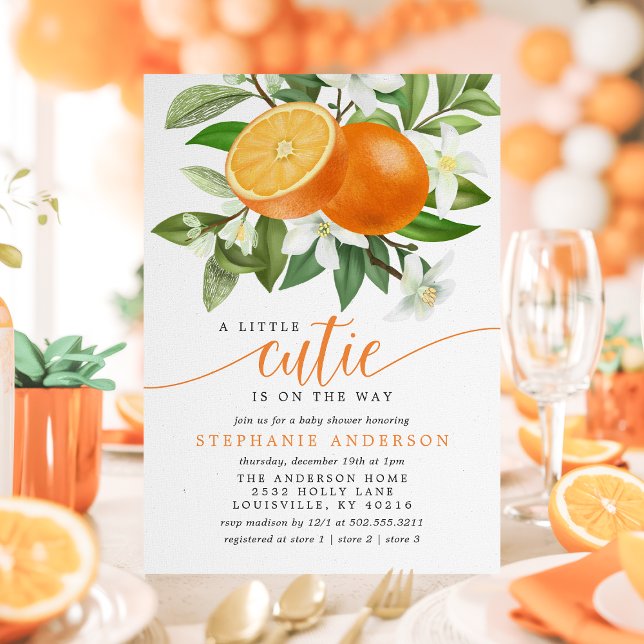 Orange Citrus Little Cutie On The Way Baby Shower Invitation Zazzle