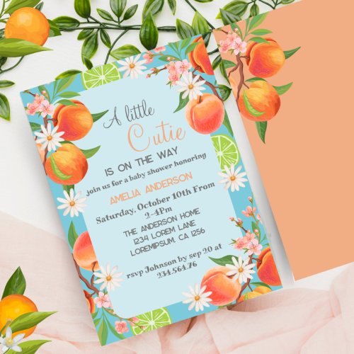 Orange Citrus Little Cutie On The Way Baby Shower Invitation