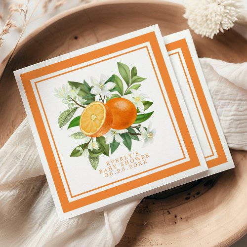 Orange Citrus Little Cutie On The Way Baby Shower Napkins