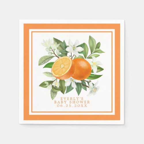 Orange Citrus Little Cutie On The Way Baby Shower Napkins