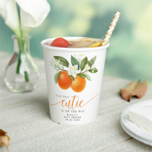Orange Citrus Little Cutie On The Way Baby Shower Paper Cups