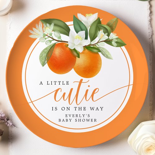 Orange Citrus Little Cutie On The Way Baby Shower  Paper Plates