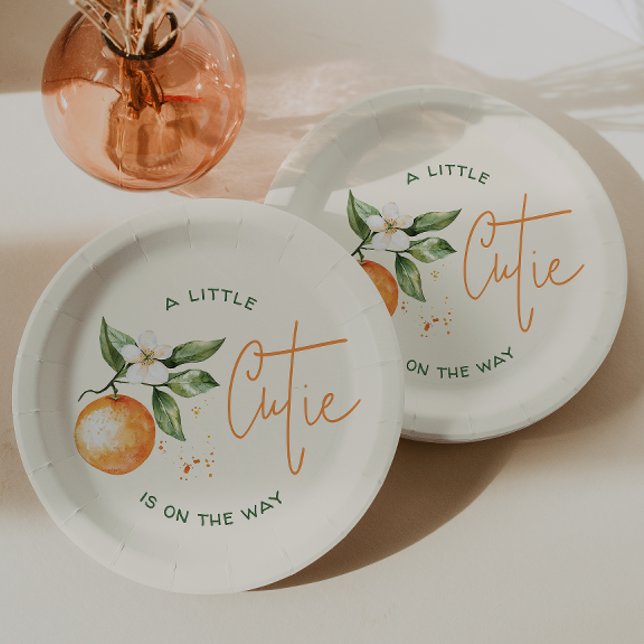 Orange Citrus Little Cutie On The Way Baby Shower Paper Plates (Creator Uploaded)