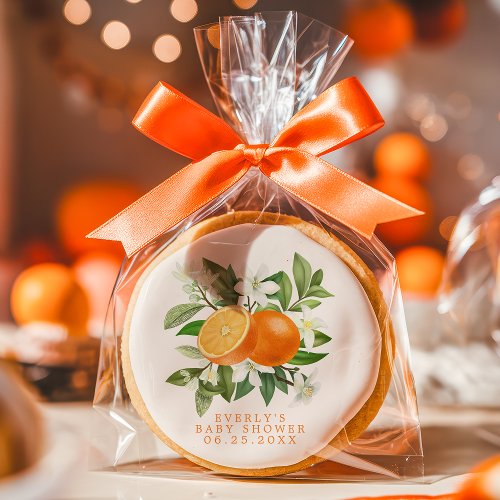 Orange Citrus Little Cutie On The Way Baby Shower Sugar Cookie