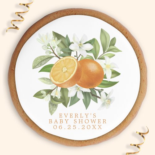 Orange Citrus Little Cutie On The Way Baby Shower Sugar Cookie