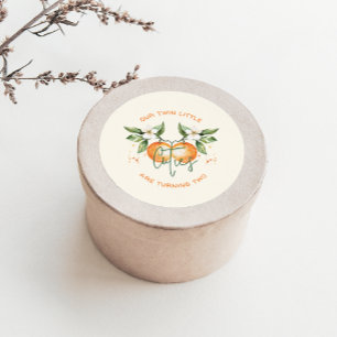 Orange Citrus Little Cutie Twin Birthday Favor Classic Round Sticker