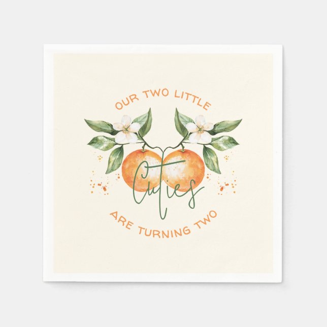 Orange Citrus Little Cutie Twin Birthday Party Napkins (Front)