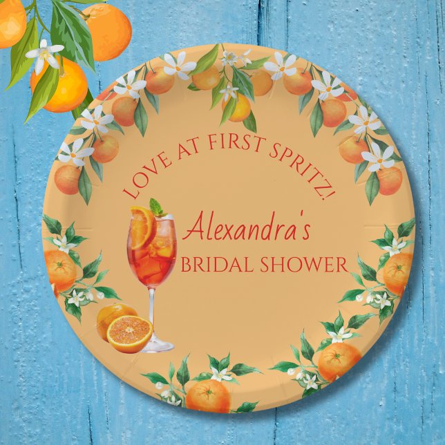 Orange Citrus Love at First Spritz Bridal Shower  Paper Plates (Creator Uploaded)