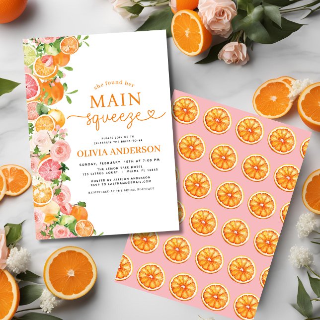 Orange Citrus Main Squeeze Bridal Shower Invitation (Creator Uploaded)