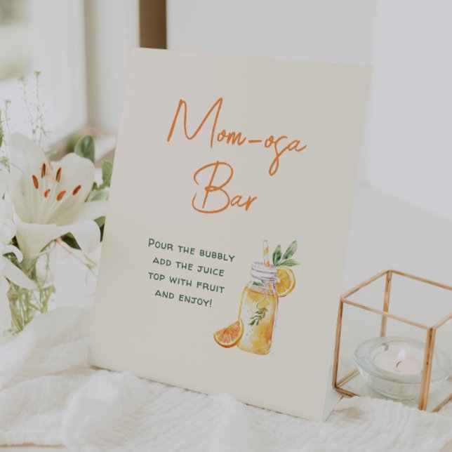 Orange Citrus Mom-osa Bar Baby Shower Drinks Pedestal Sign (Creator Uploaded)