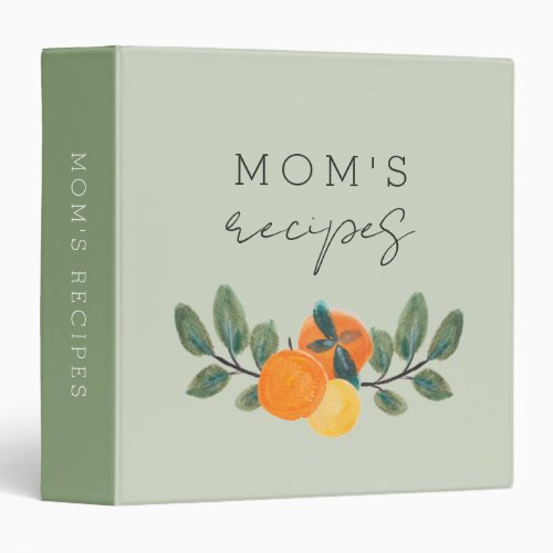 Orange Citrus Moms Recipes Watercolor Family 3 Ring Binder