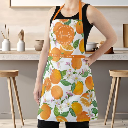 Orange Citrus Pattern Watercolor Best Mom Name  Apron