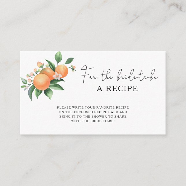 Orange Citrus - Recipe for the bride to be Enclosure Card (Front)