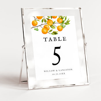 Orange Citrus Rustic Wedding Table Number by NamiBear at Zazzle