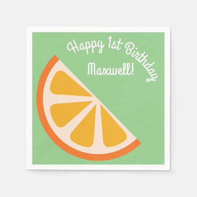 Orange Citrus Slice Cute 1st Birthday Party Napkins (Front)