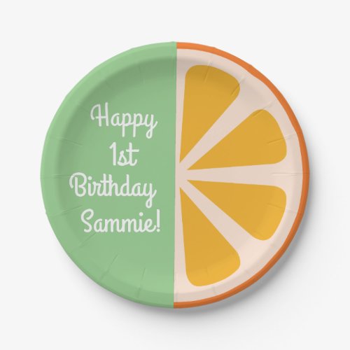 Orange Citrus Slice Cute 1st Birthday Plates