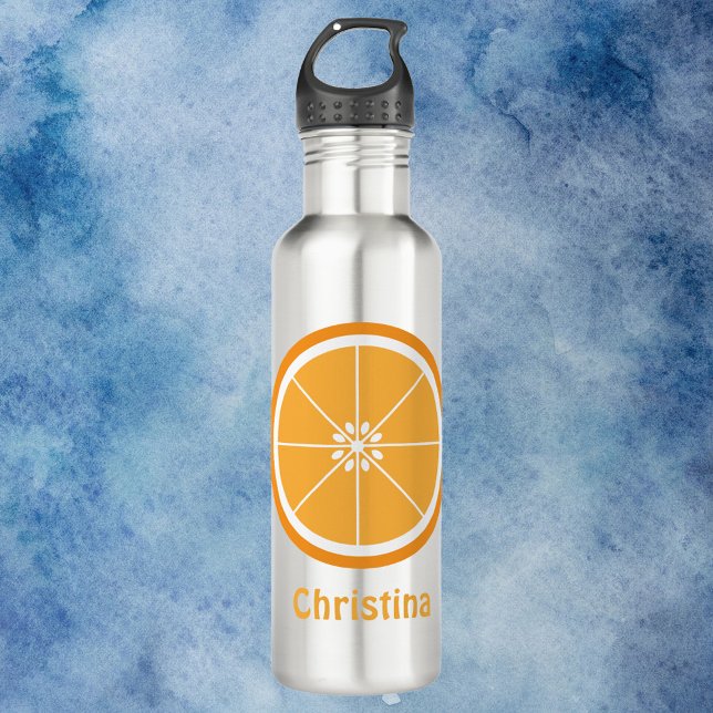 Orange Citrus Slice Personalize Stainless Steel Water Bottle (A water bottle featuring an orange slice and text you can personalize!)