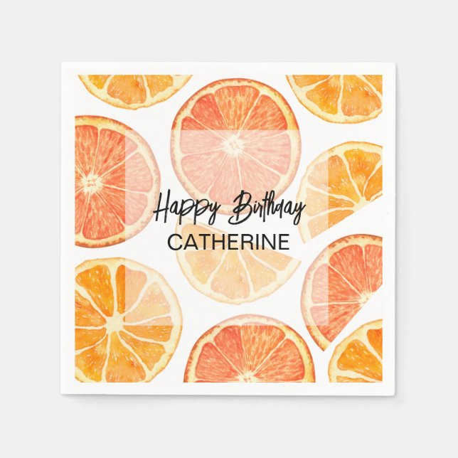 Orange Citrus Slice Summer Birthday Napkins (Front)