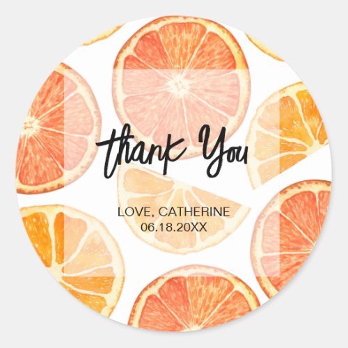 Orange Citrus Slice Summer Thank You Classic Round Sticker