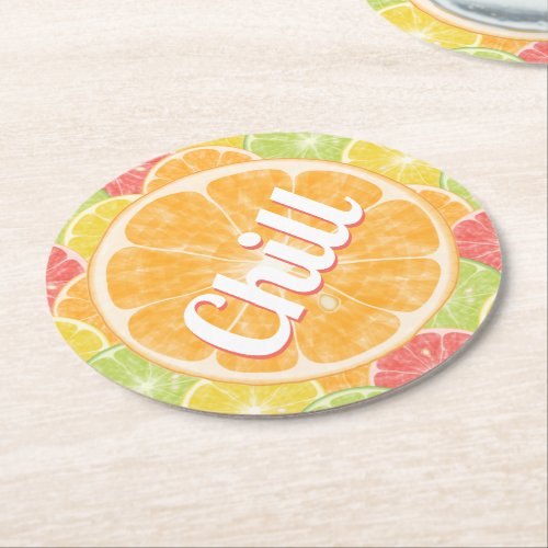 Orange Citrus Slices Chill Round Paper Coaster