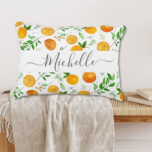 Orange Citrus Summer Floral Botanical Pattern Accent Pillow