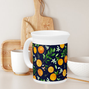 Orange Citrus Summer Floral Botanical Pattern Beverage Pitcher