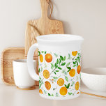 Orange Citrus Summer Floral Botanical Pattern Beverage Pitcher<br><div class="desc">Start your day with a sunny bright vibe! This pitcher showcases a watercolor seamless pattern of orange citrus, summer fruits, green leaves, and floral botanical charm. Great for nature lovers and garden-inspired mornings!</div>